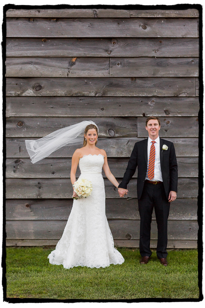 Noelle & Tim were married on a pleasantly breezy day at Highlands Country Club.  I loved the rustic wooden barn you see behind them here.