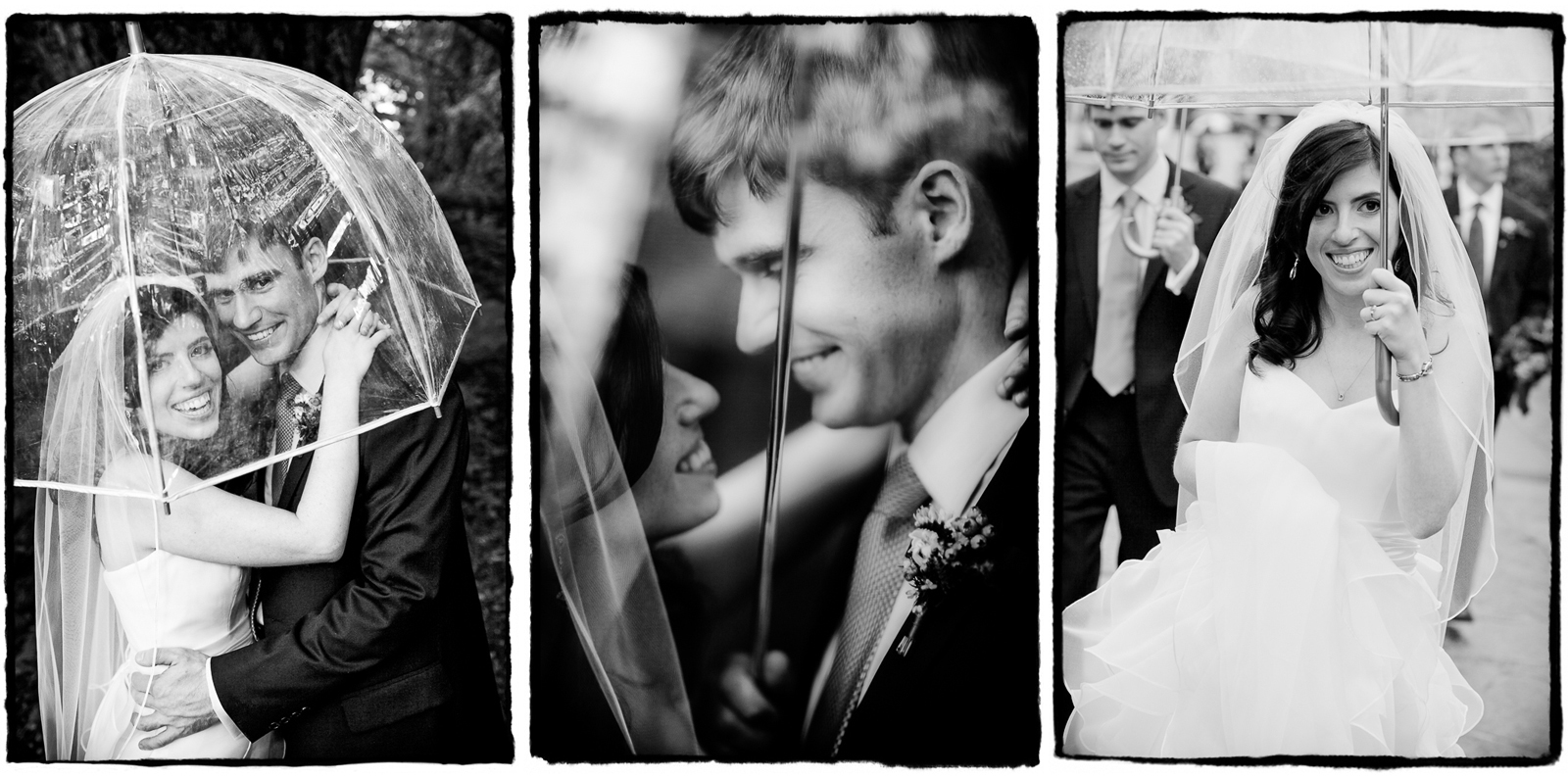 It rained on and off throughout the day at this Palm House wedding, but that didnt' stop Deen and Joe from walking around with me for outdoor portraits- they were prepared with these clear umbrellas, which is my photographer's recommendation if you are nervous about rain on your wedding day.  Dark or colored umbrellas will shadow the face or create a color cast on your skintone.