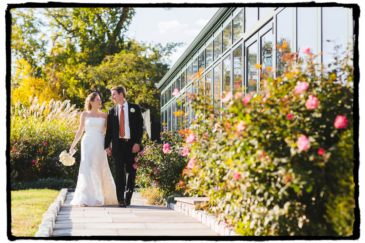 Noelle and Tim were radiant on their wedding day as they walked along this path at Highlands Country Club in the Hudson Valley.