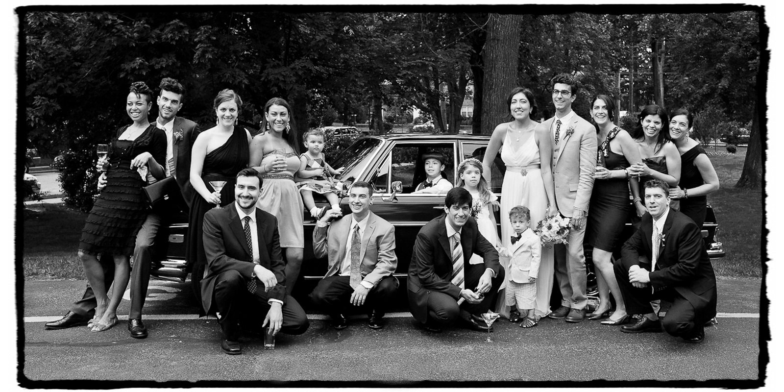 Grandpa's vintage Mercedes made a perfect backdrop for this bridal party.