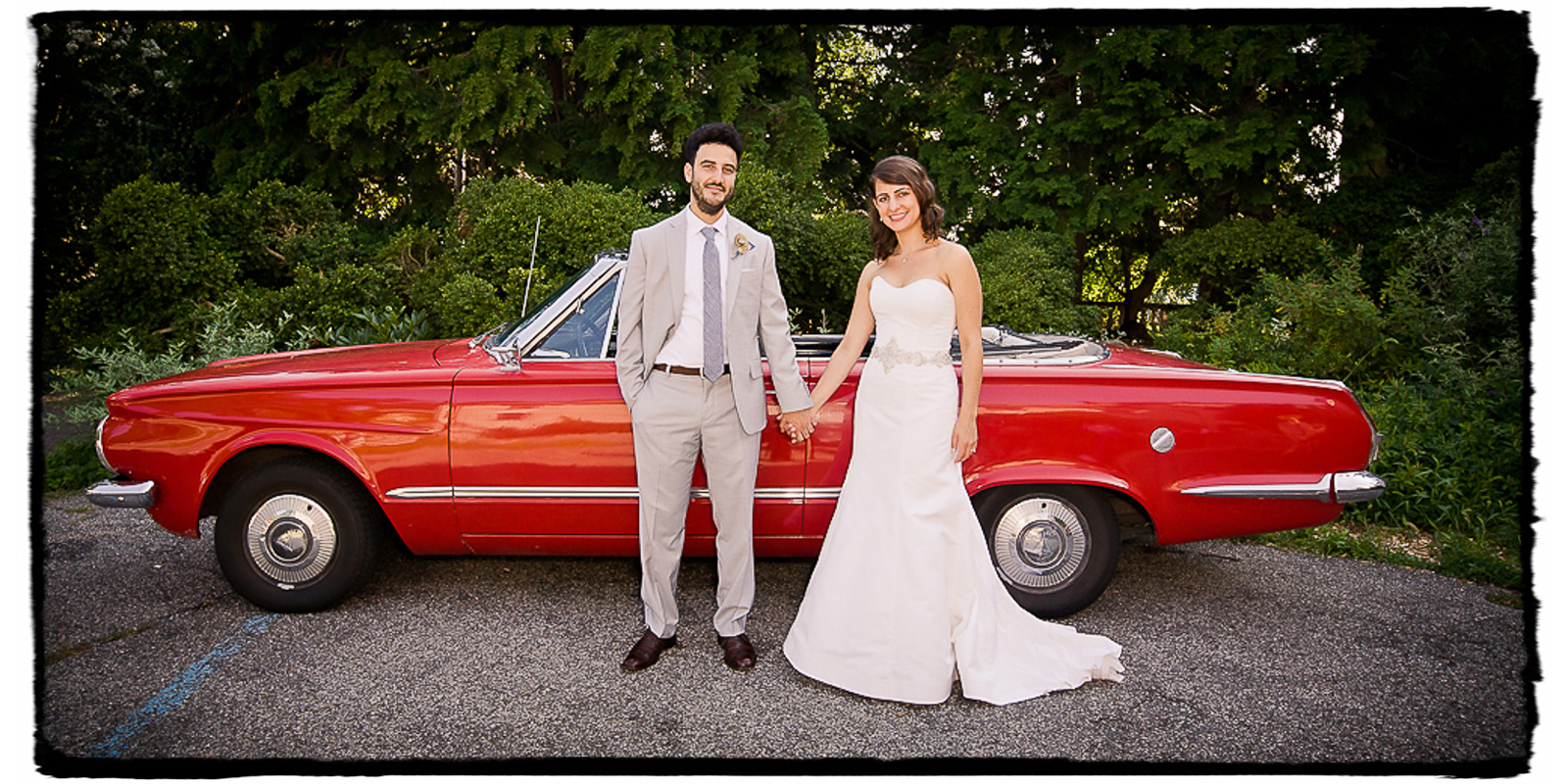 Tracey and Ben definitely wanted a shot with the vintage convertable that was to be their getaway car at the end of this vintage DIY themed wedding at Alder Manor.