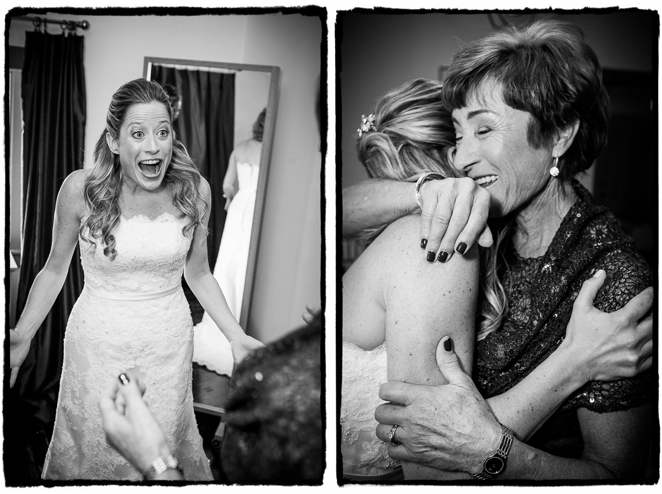 Noelle and her mother share an excited hug after she put her dress on for the wedding.