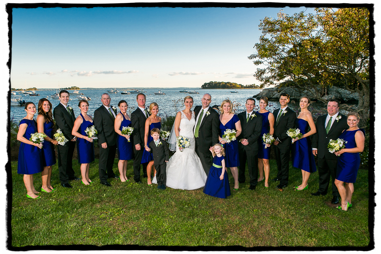 This wedding party was perfect in blue in the yacht club setting of Belle Haven Club in Greenwich, Connecticut.