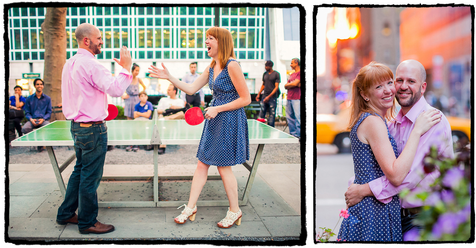 Engagement Portraits: Jenni & Brandon play table tennis in Bryant Park.